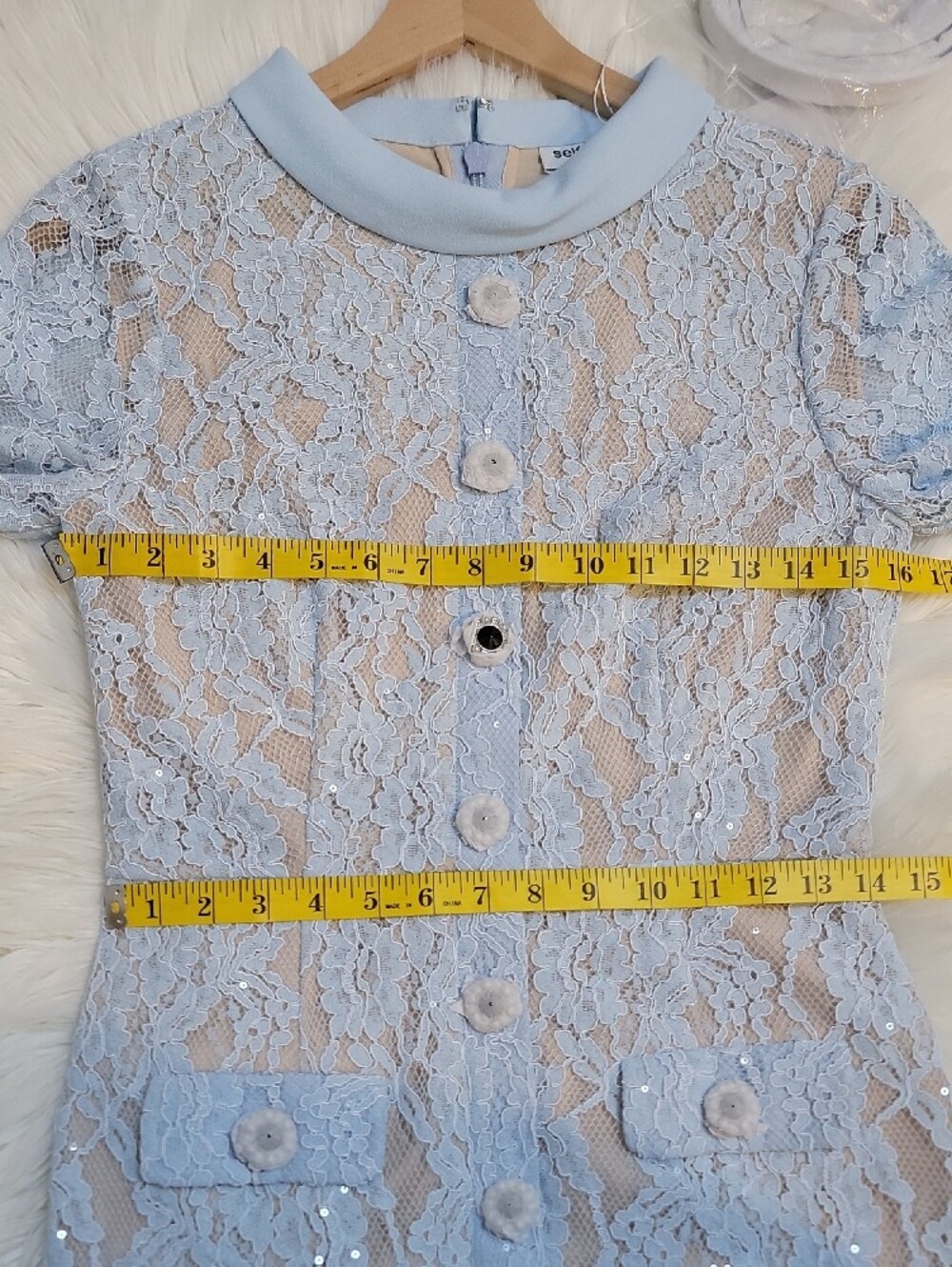 Self-Portrait Pale Blue Lace Button-Through Midi Dress - Picture 12 of 15